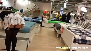 Upskirt and flashing no panties in a famous shop 3